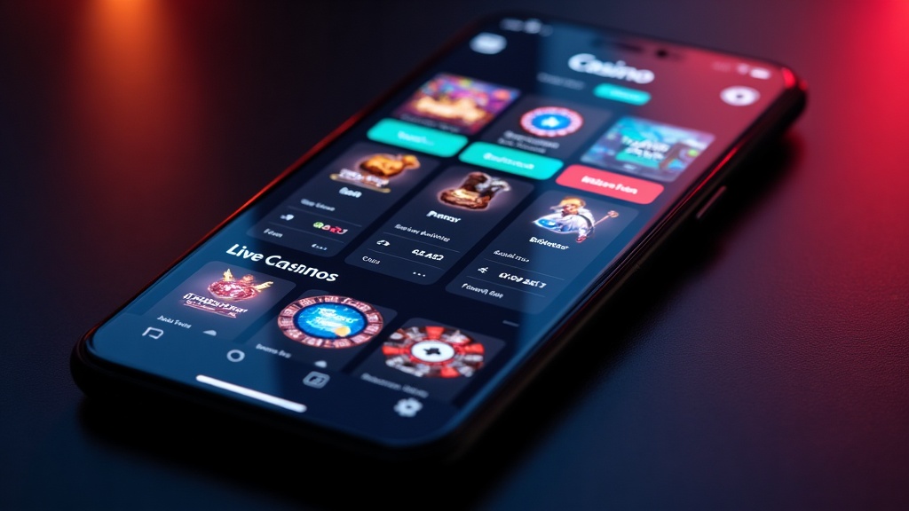 Schermata app casino con scommesse live, slot e wallet su smartphone