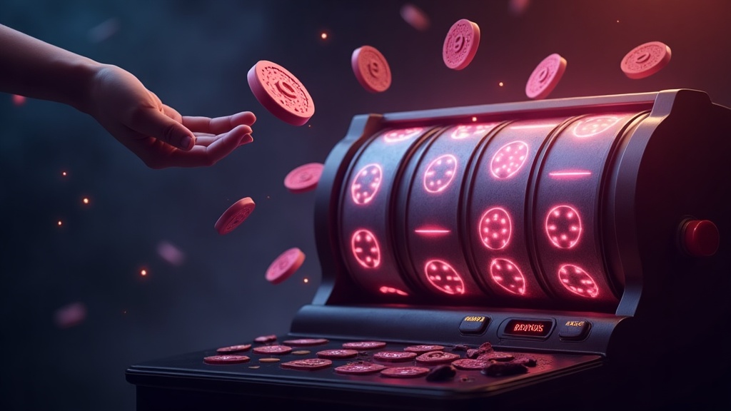 Slot machine con giri gratuiti evidenziati in un ambiente da casinò scuro