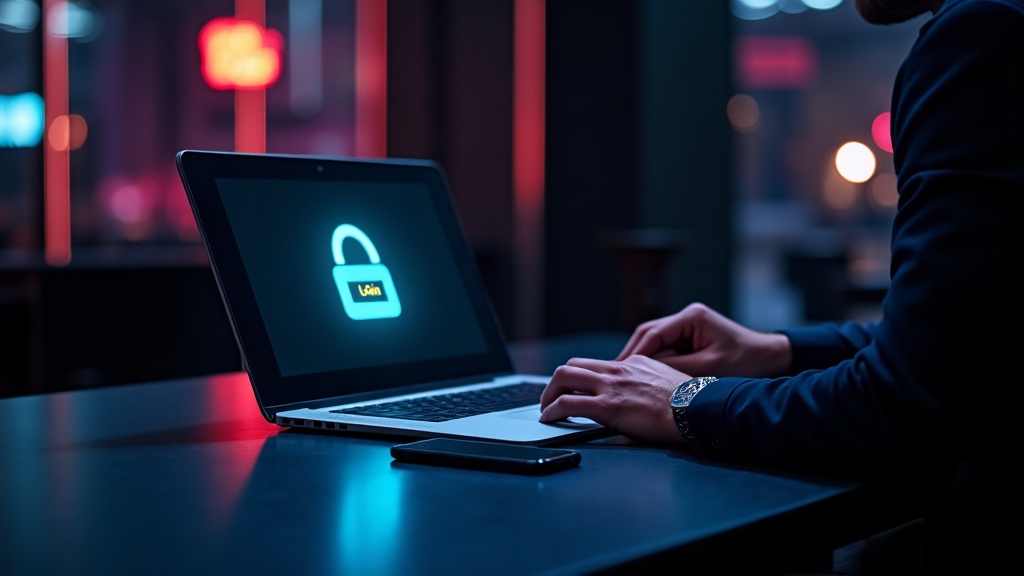 Schermo di accesso su laptop e smartphone in un ambiente casino scuro