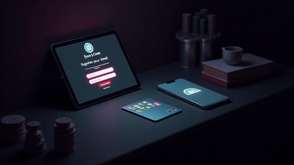 Modulo di registrazione con verifica email in un ambiente casino scuro